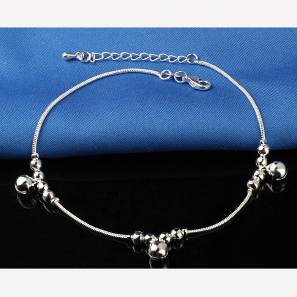 Simple Fashion Jewelry Foot Anklet Bells Bead Ankle Bracelet Silver Plated Chain