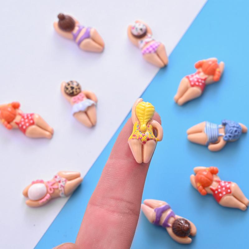 7/14pcs Cute Bikini Girl Mini Resin Figurines Swimming Figure DIY Crafts Phone Case Decoration Scrapbooking Desktop Decor