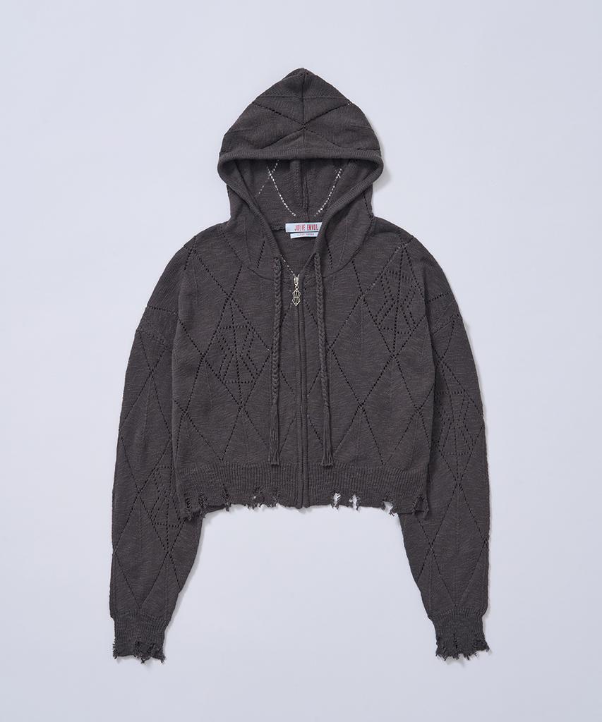 Jolieenvol Slub Knit Hood Zip-Up (Charcoal)