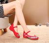 Caifeng Women's Embroidered Cloth Dance Shoes with Soft Cowhide Sole for Hanfu