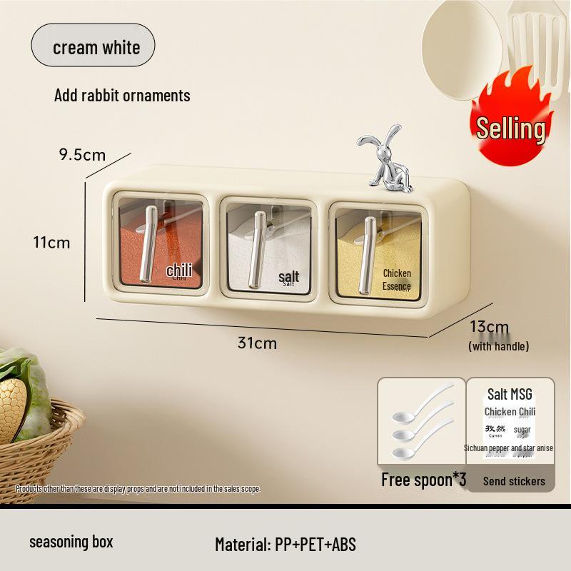 Wall-Mounted Punch-Free Spice Box Set: Multifunctional Kitchen Seasoning Jars