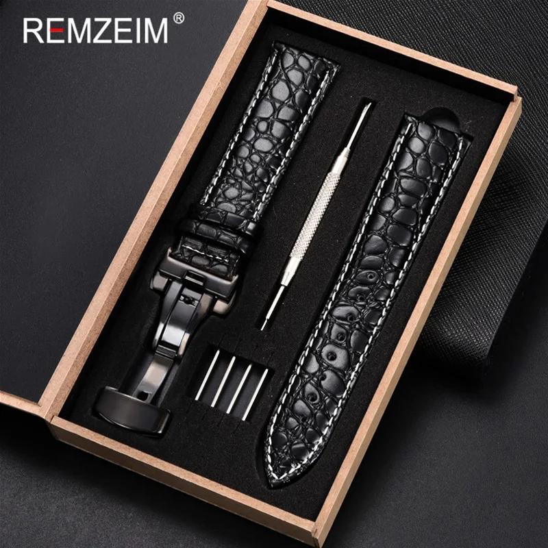 Leather Watch Band 18/20/22/24mm Universal Bracelet Crocodile Pattern Business Watchband Accessories with Gift Packing Box