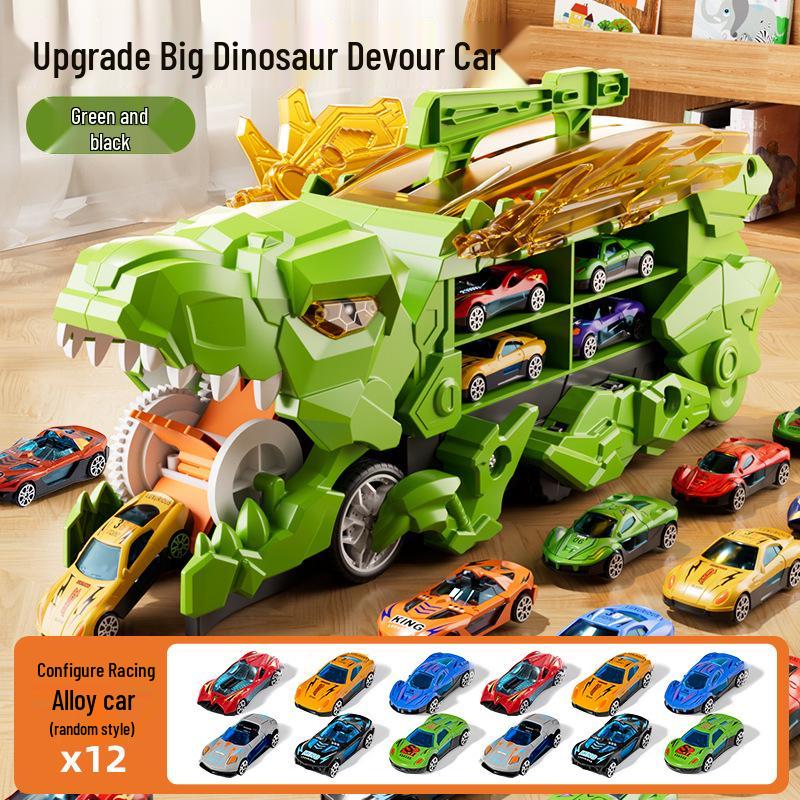 Dinosaur-Themed Folding Ejection Track Set: Children's Educational Alloy Car Toy