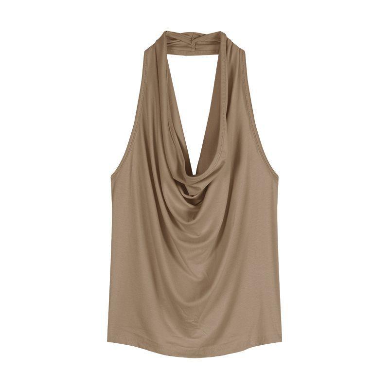 Temperament blue swinging collar neck sling vest women's summer slim spice girl design sense sleeveless backless top outer wear