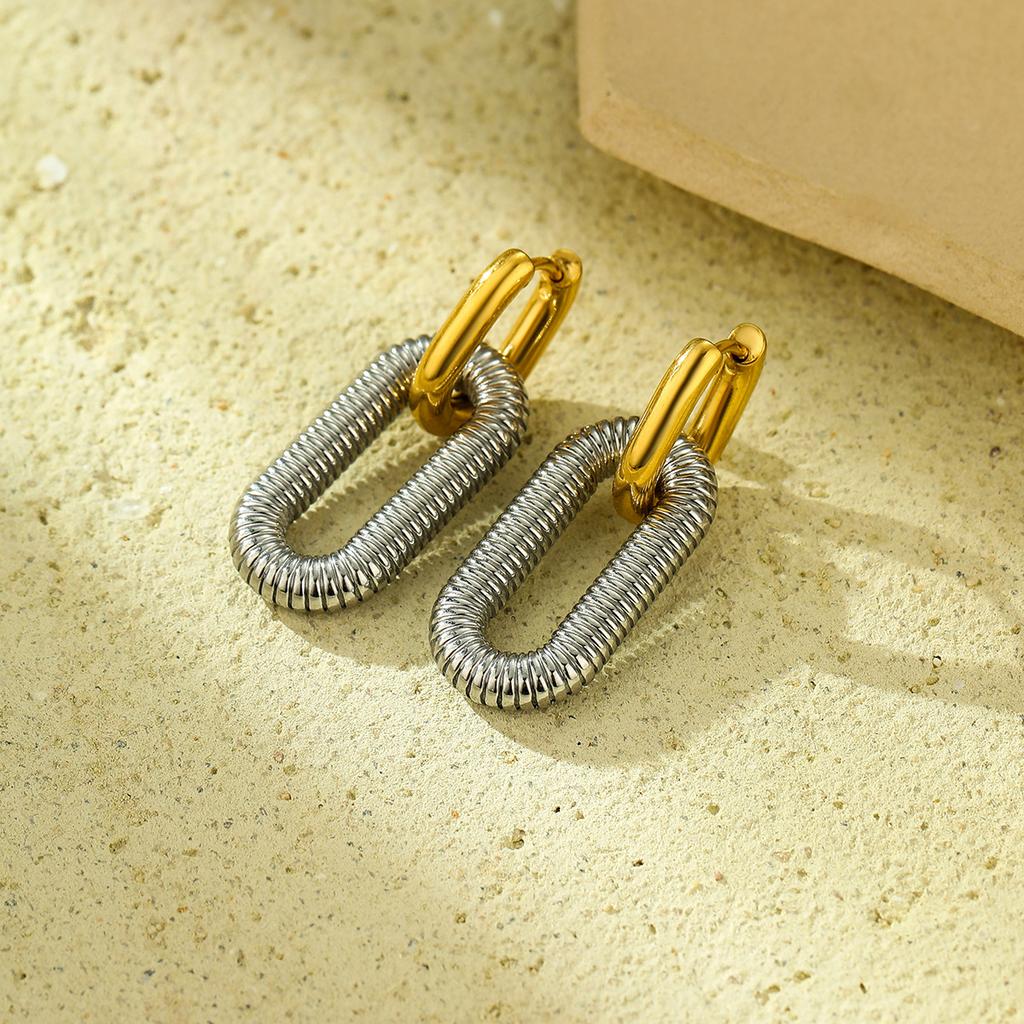 Yori 1pair Bold 18k Gold-plated Stainless Steel Chain Design Earrings, High-end Fashion Ear Jewelry For Parties Jewelry Gift