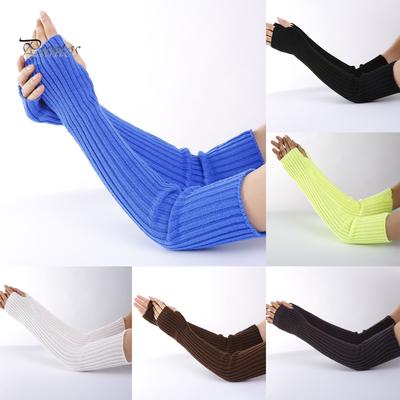 Women Stretchy Long Sleeve Fingerless Gloves Warm Knitted Mittens Arm Warmers