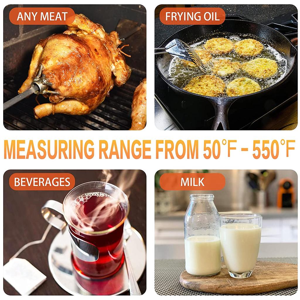 Cooking Thermometer Instant Read Long Stem Waterproof Stainless Steel Kitchen Thermometer Food Grade Probe for Deep Fry Drinks