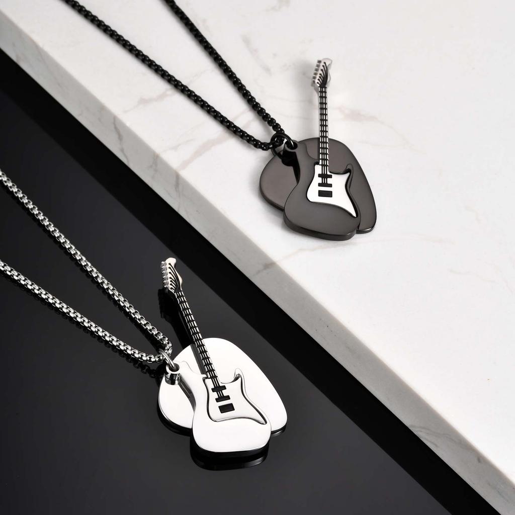 Fashion Punk Guitar Pick Pendant Necklace for Men Stainless Steel Guitar Charm Necklace Rock Hip-hop Jewelry Gift