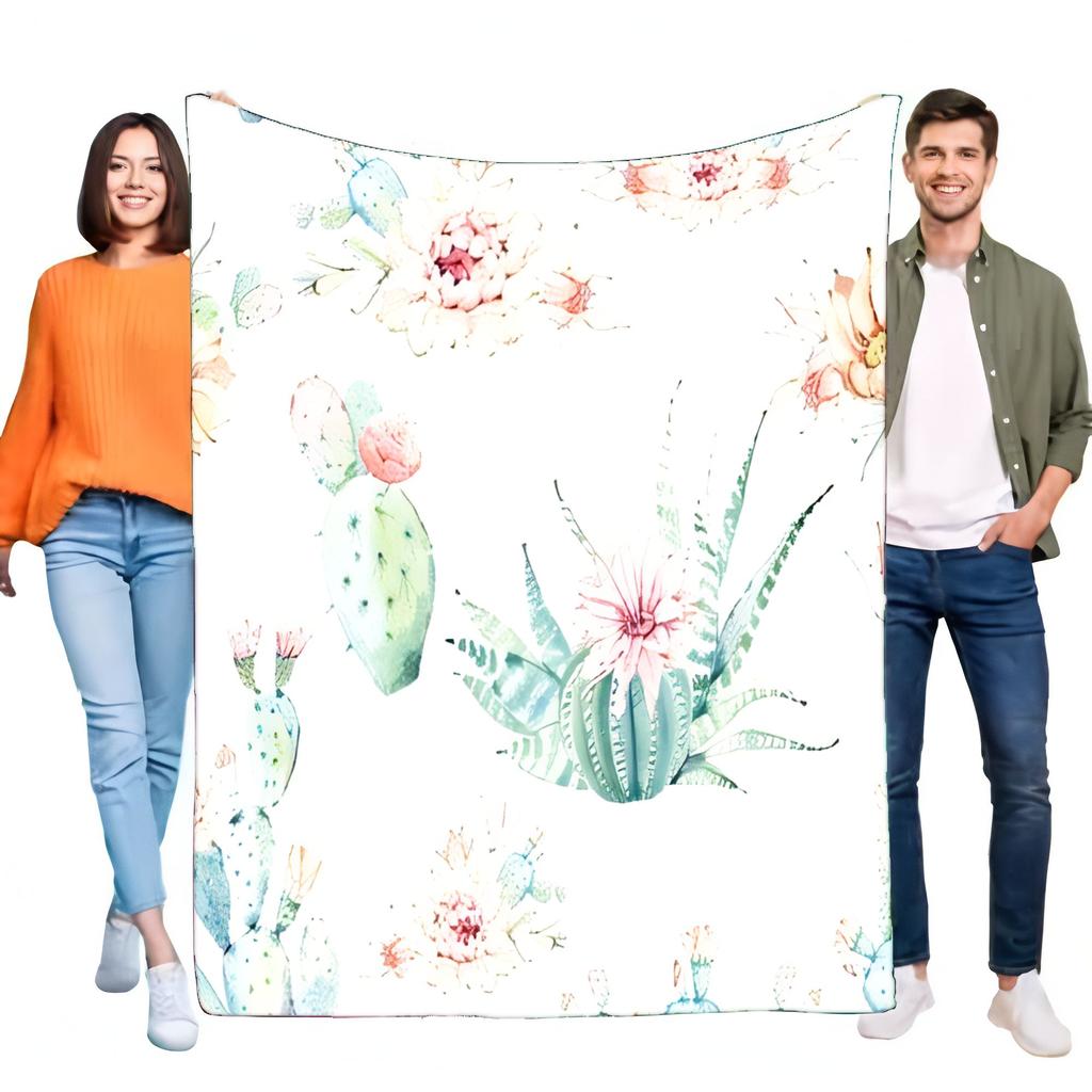 Cactus Pattern Blanket Soft Lightweight Cozy Throw for Bed and Sofa Perfect for Home Decor, Birthday or Holiday Gift for Friends