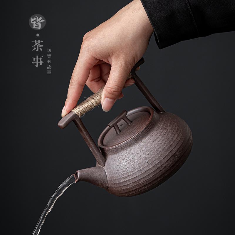 Coarse Pottery Tiliang Teapot Retro Stove Boiling Pot Kung Fu Brewing Teapot Chinese Style Home Tea Ceremony Water Kettle