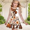 Girls Round Neck Sleeveless Cartoon Chicken Pumpkin Printed A Line Flared Dress