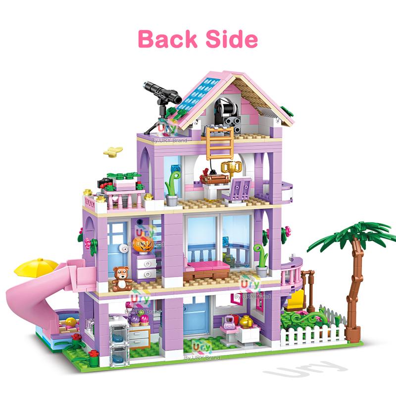 Friends City House Summer Holiday Slide Pool Villa Apartment MOC Building Blocks Set Figure DIY Toys for Christmas Gift
