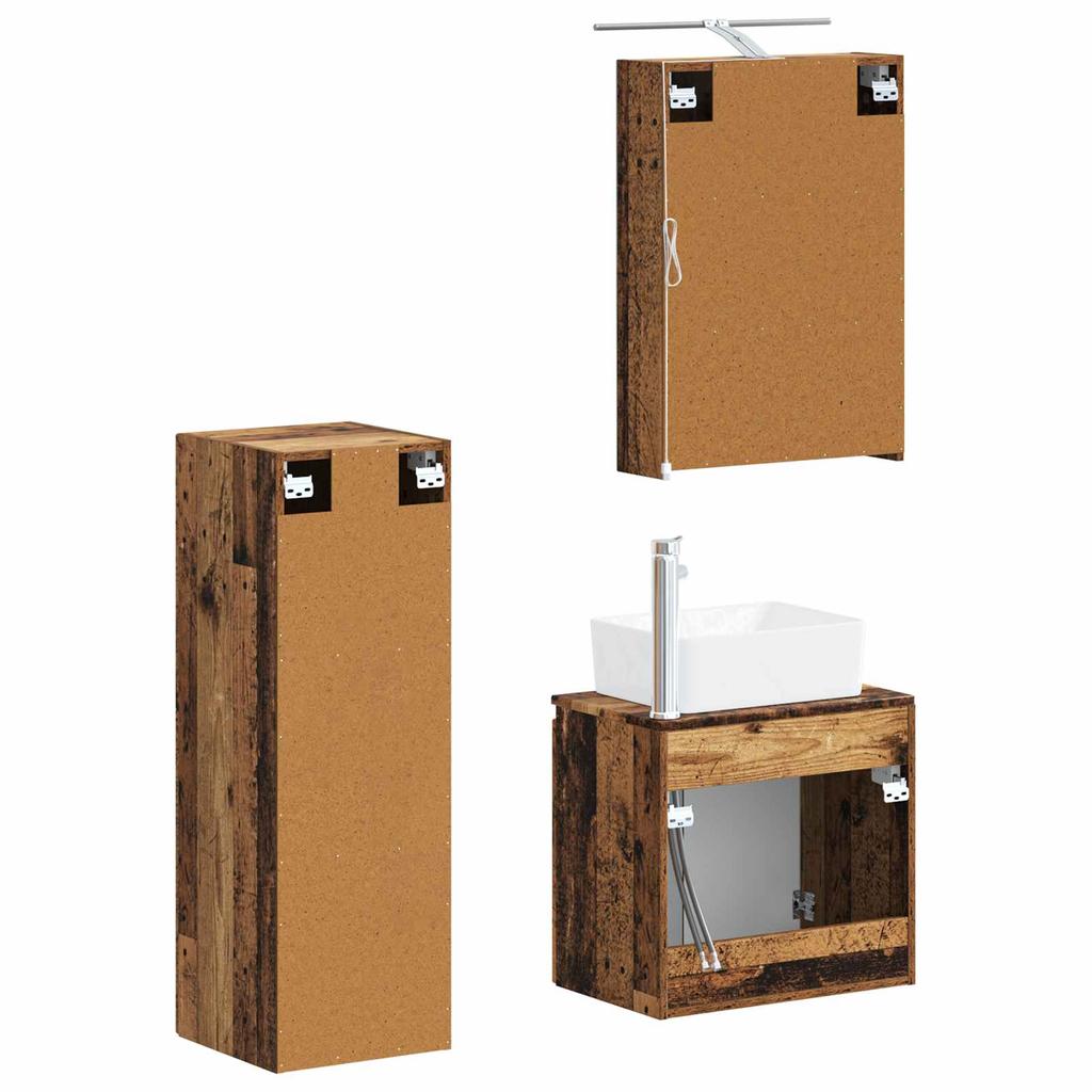 Bathroom Furniture Set 4 Pcs Reclaimed Wood Engineered Wood and Glass