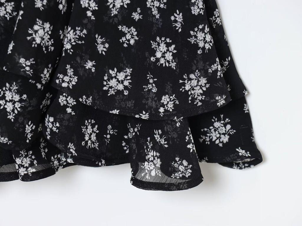 2025 Autumn/Winter European Women's Waist-Cinching Printed Long-Sleeve Dress