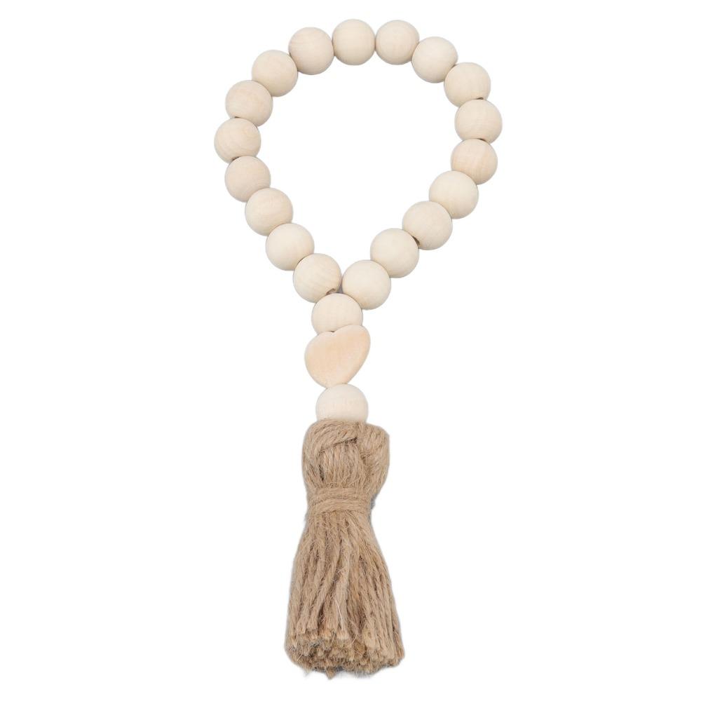 Light Brown Farmhouse Wooden Bead Strand Hanging Tassel Bead Ornament  Candlestick Winding Bead