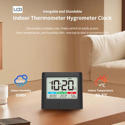 Digital Clock with Thermometer Hygrometer Alarm Clock Backlit Date Week Display Table Wall Mount for Home Bathroom Outdoor Black