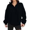 Women's Fashion Fleece-Lined Loose Pullover Solid Color Zipper Long-Sleeve Sweatshirt