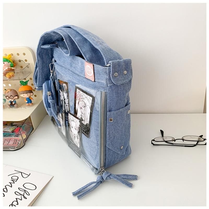 Süße Denim Ita Bag Damenmode Umhängetasche Harajuku Mädchen Transparente Umhängetasche Dame DIY Abzeichen Umhängetasche Handtasche