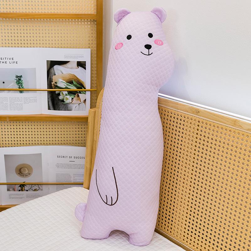 Summer Polar Bear Doll Lying On The Dog Ice Silk Pillow On The Bed Sleeping Long Strips of Legs Clamped Against Pillow Girl Sleeping
