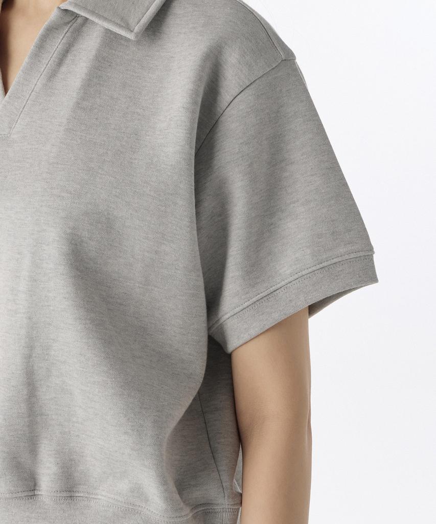 MUSINSA STANDARD WOMAN Women'S Double Knit Collared Short Sleeve Sweatshirt [Medium Grey]