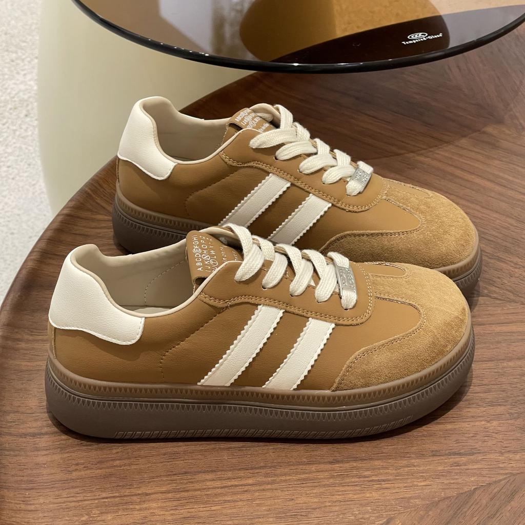 Mango Head Women's Thick-soled Leather White Shoes, New Retro Casual Board Shoes Tide