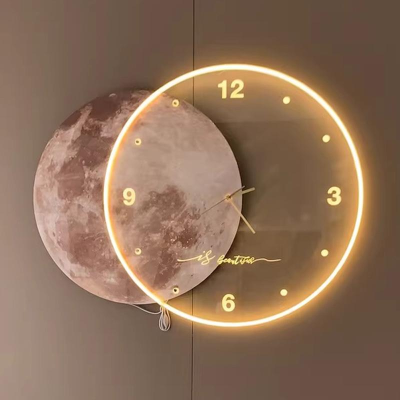 Large 3D Wall Clocks Silent Movement LED Light Wall Clock Luxury Living Room Decoration Accessories Elegant Interior Ornaments