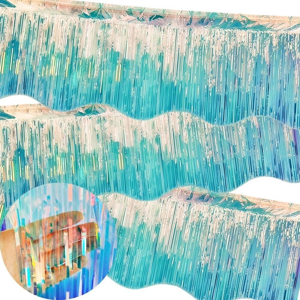 Laser Blue Wave Banner 38x300CM Backdrop Curtains Party Decoration Rain Silk Curtain  Shopping Mall