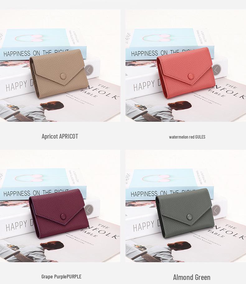 Damkompakt plånbok i söt japansk stil av mjukt kohudläder, enkel vikbar kuvertmyntbörs