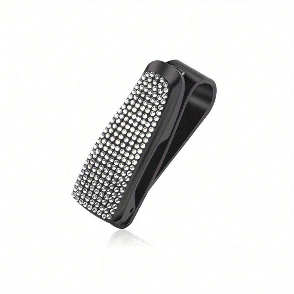 1pc Rhinestone Decor Car Sun Visor Glasses Holder Clip