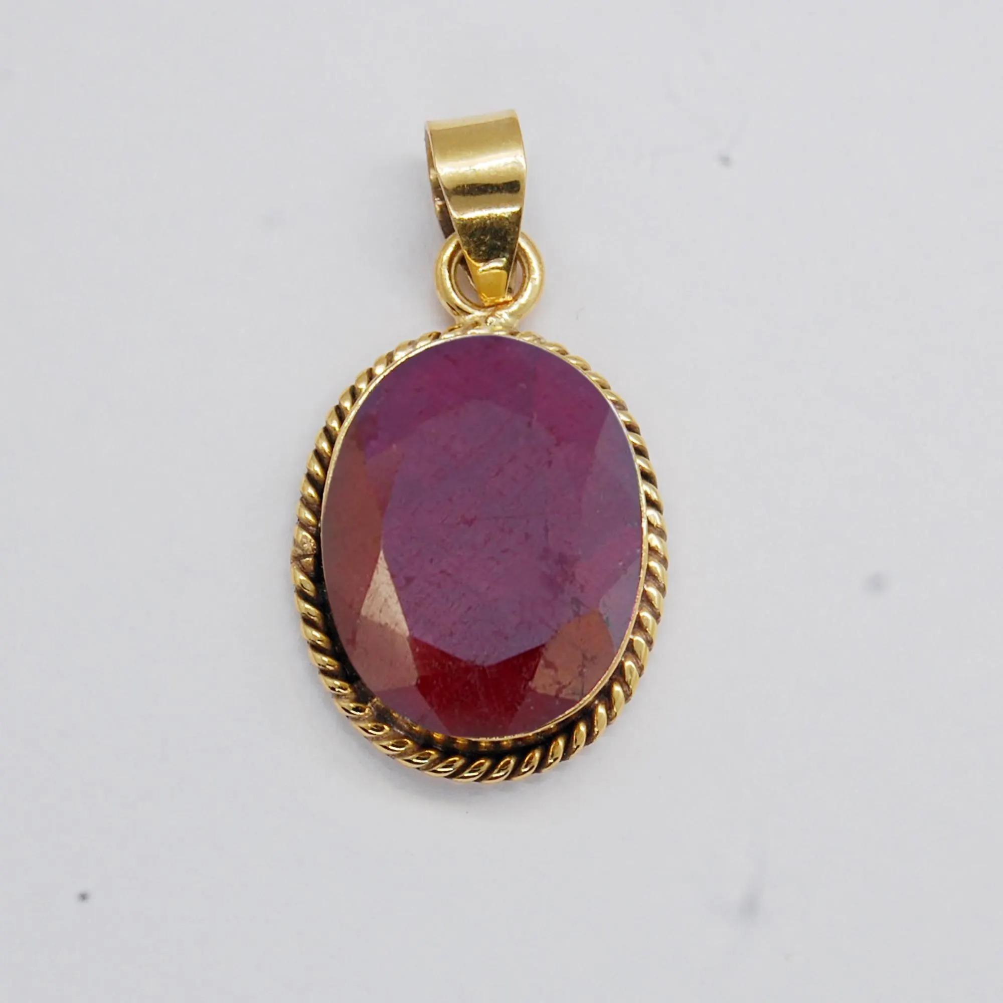 

Natural Rich Red Ruby Gemstone 925 Sterling Silver, Yellow Gold Fill, Rose Gold Fill Pendant золотий жовтий колір