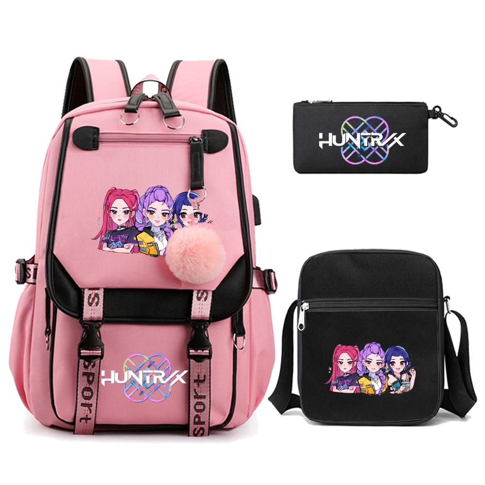 

3Pcs/set Anime Kpop Demon Hunters Printed Backpack with Shoulder Bag Pencil Case for Teenager Girl Boy Bookbag Large Capacity Travel Bag Kid Gift