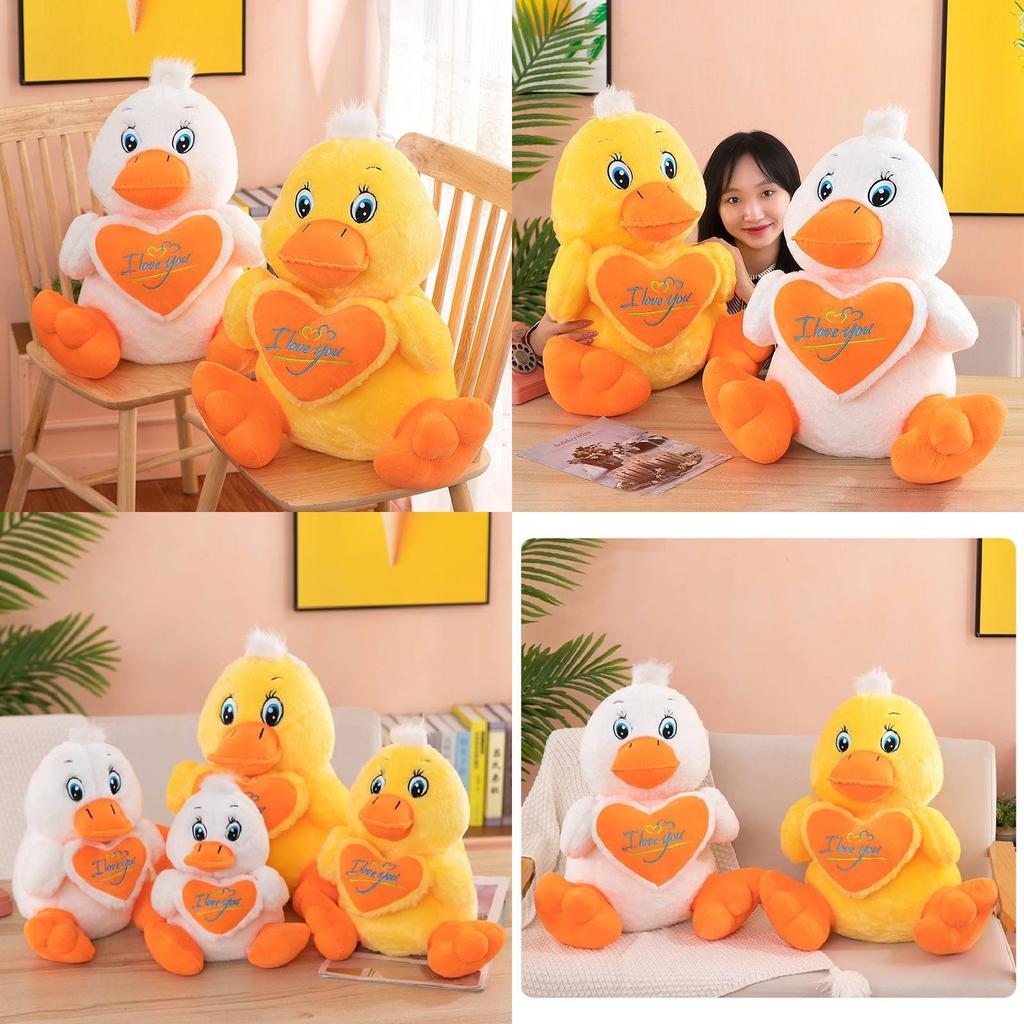 Adorable Cartoon Heart-shaped Duck Plush Pillow Cute Yellow And White Stuffed Toy