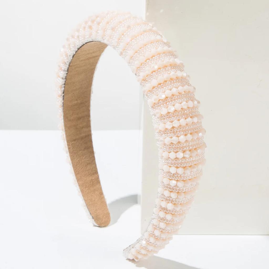 European and American Baroque Sponge Heightening Handmade Beaded Crystal Headband Temperament Versatile Hair Accessories