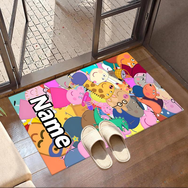 Custom Name Personalized Peppa Pig Print Carpet, Versatile Home Decor Rug, for Playroom, Apartment, Balcony, Entryway, Hallway Gift