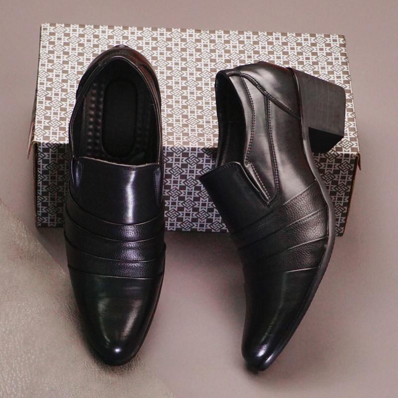 Fashion High End Men's Banquet Dress Shoes High-heeled Pointed Office Business Leather Shoes Classic Brown Men's Leather Loafers