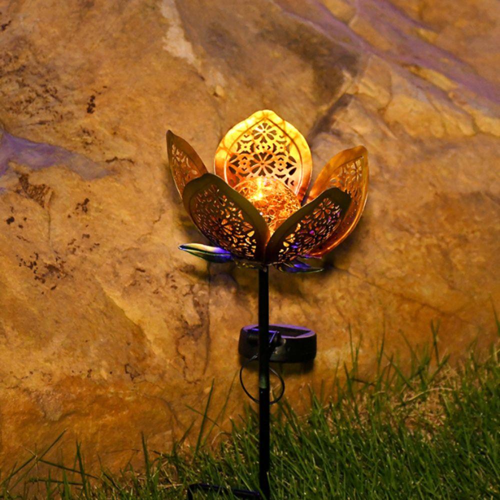 Hollow Out Design Outdoor Lighting Fixture Lotus Shaped Street Lamp Lawn Landscape