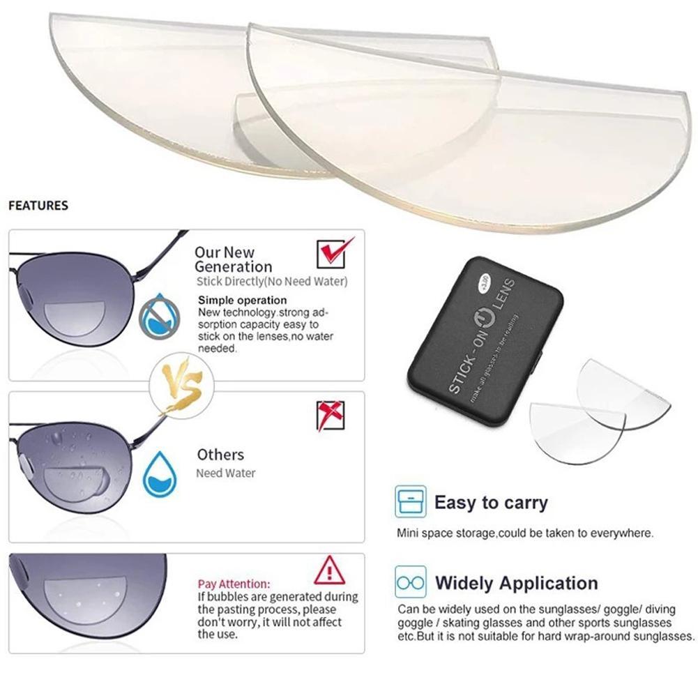 2pcs Stick-on Reading Glasses Lens Liquid Silicone Bifocal Presbyopic Lenses Magnification Bifocal Lenses +100 To +350