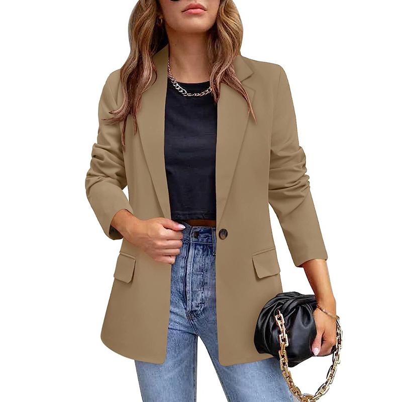 Høst og vinter Langermet Slim Fit Dressjakke Kvinner Elegant Halskrage Løse kåper Kvinner Casual Solid Plus Size Jakker Dameklær 25129