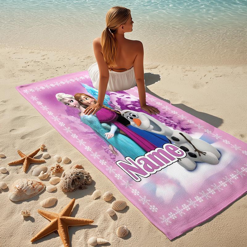 Custom Name Frozen Friends Stylish Digital Printing Beach Towel Quick‑Drying Absorbent Blanket for Beach Pool Gym Travel
