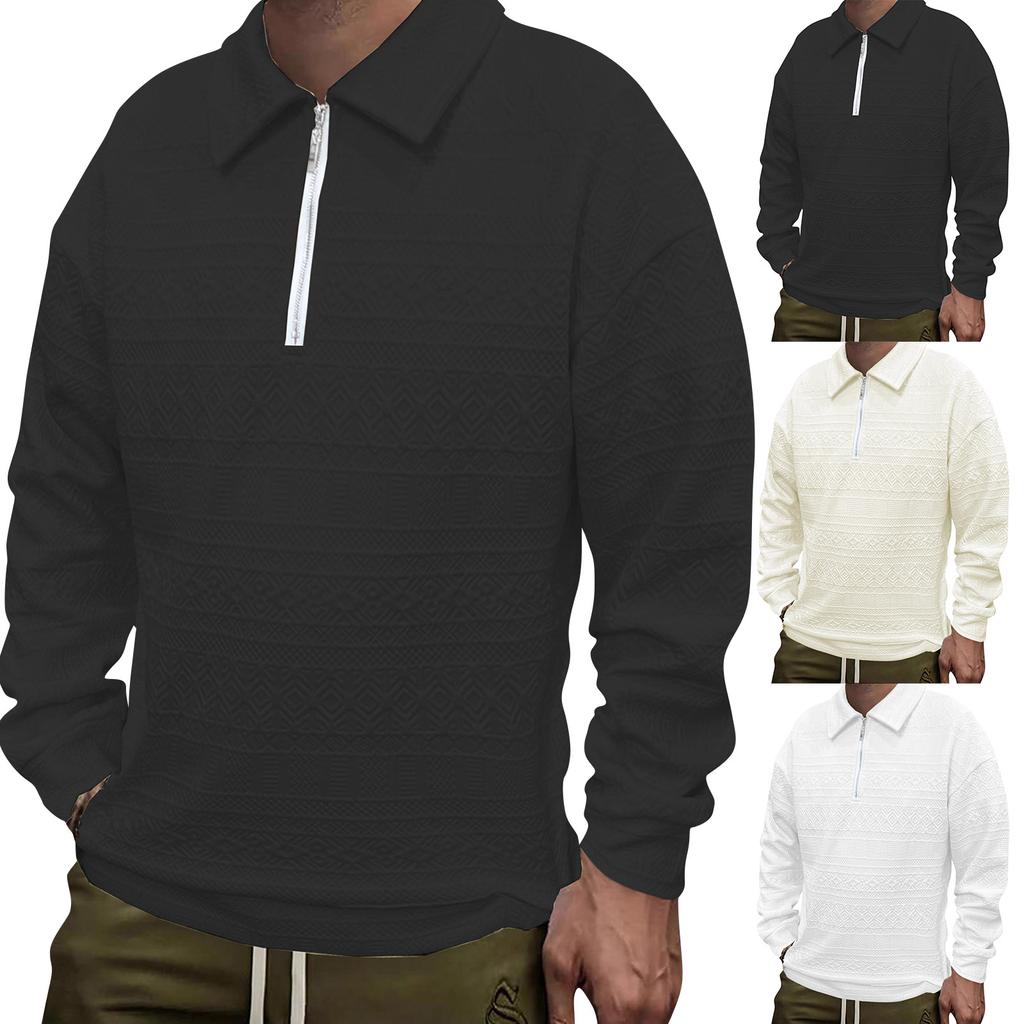 Men's Solid Color Textured Top Half Zip Pullover Casual Slim Fit Long Sleeve Top