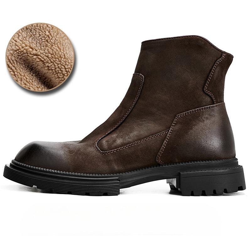 Men'S Martin Boots Leather High-Top Casual Tooling Shoes Platform Military Boots British Style Versatile Locomotive Leather Boots