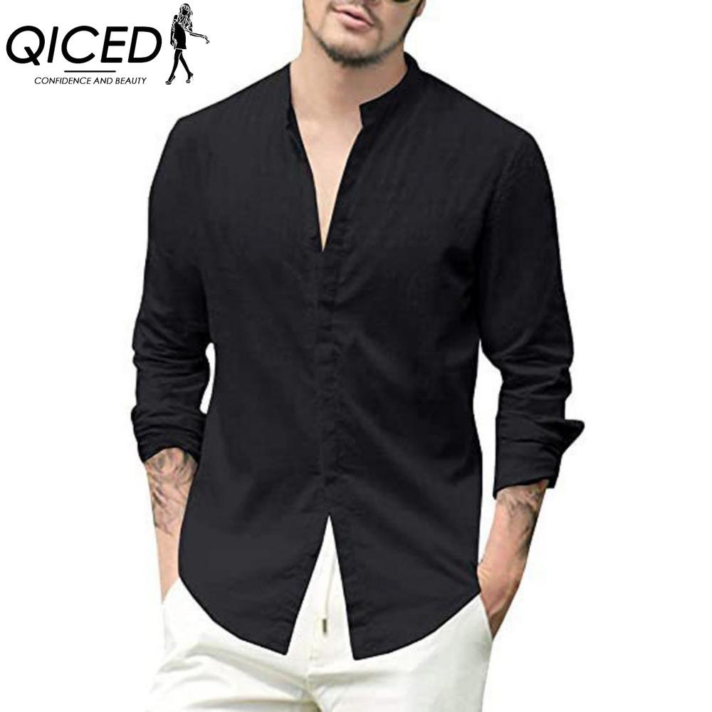 QICED Bavlněné tričko s dlouhým rukávem Pánská móda Volné tričko S potiskem Soucitné tričko