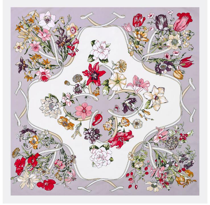 130cm Travel Scarf For Ladies Luxury Brand Silk Scarf  Ribbon Flower Square Scarf Women Neckerchief Twill Sunscreen Shawl