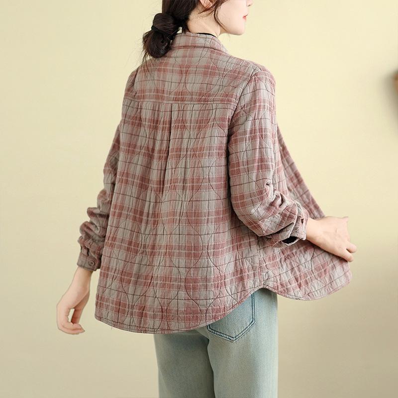 

2025 Stylish Padded Plaid Cotton Jacket Shirt - Winter Casual Lapel Design Medium рожевий