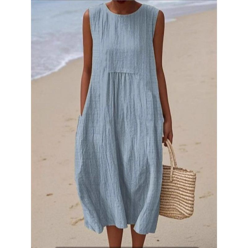 Summer new sleeveless pocket casual printing temperament long dress dress slim dress