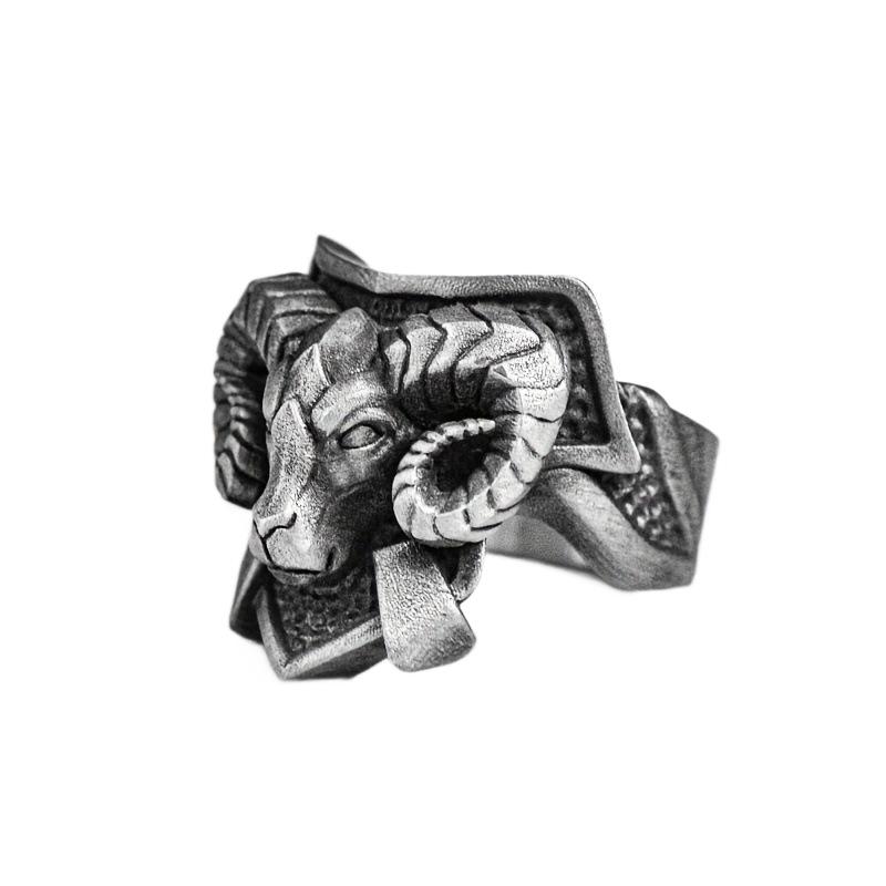 Dark Punk Style Men's Sheep Head Shape Exaggerated Ring European and American Retro Ring