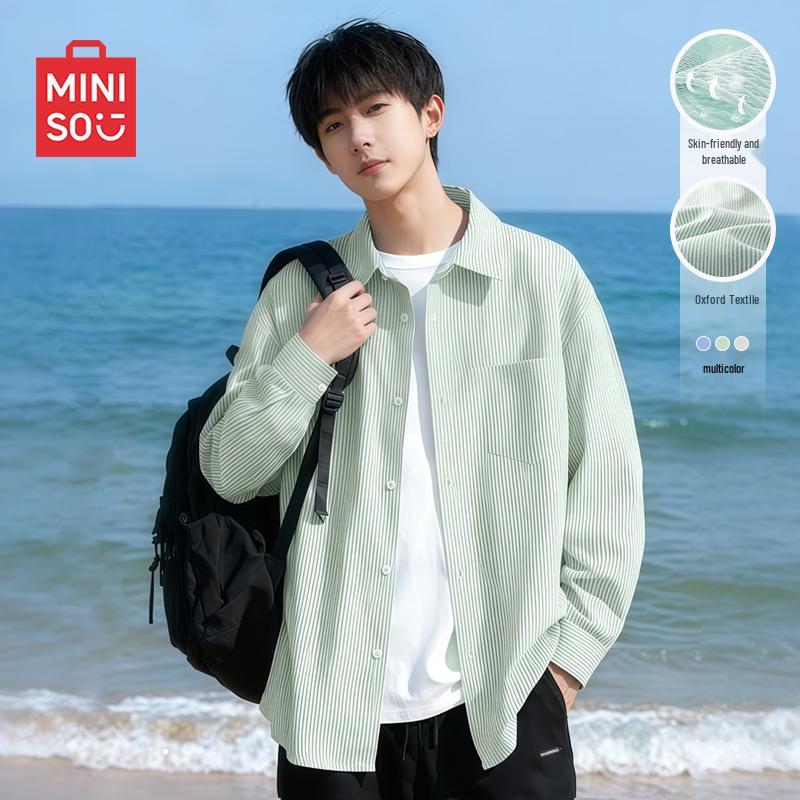 MINISO Men s Striped Casual Long Sleeve Shirt XL