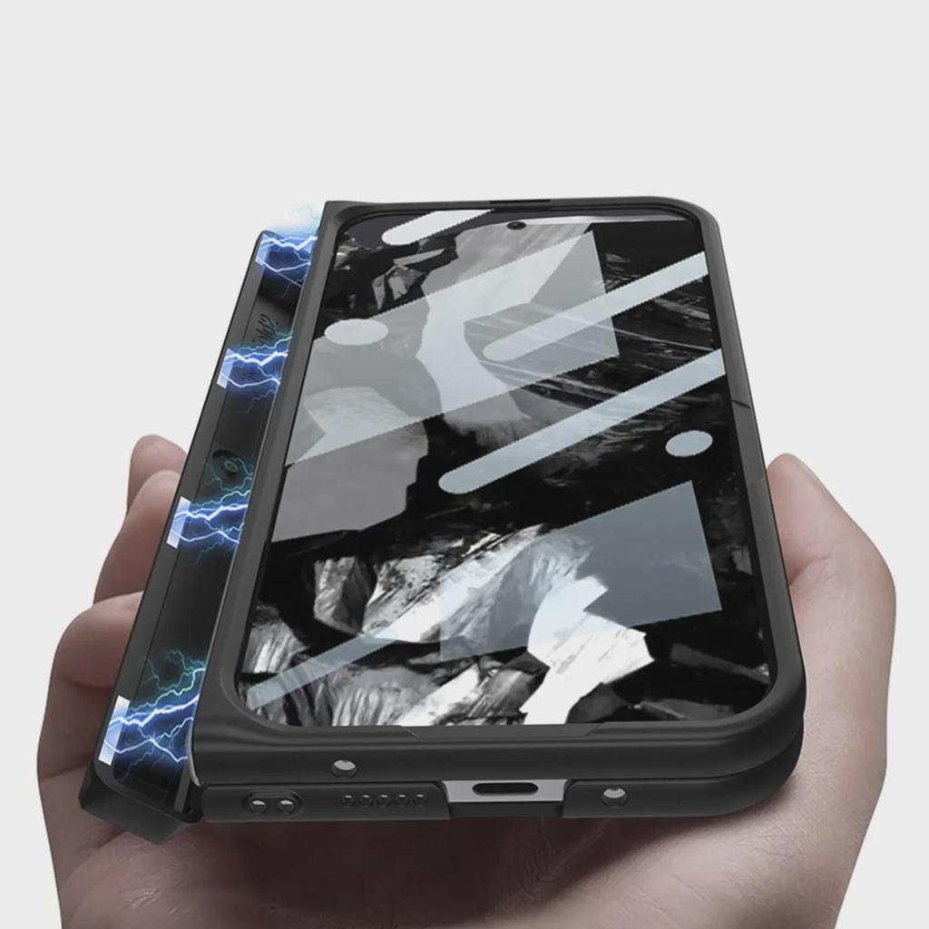 Magnetic Card Holder Case for Google Pixel Fold2: Stylish Folding Phone Cover with Side Pocket & Stand