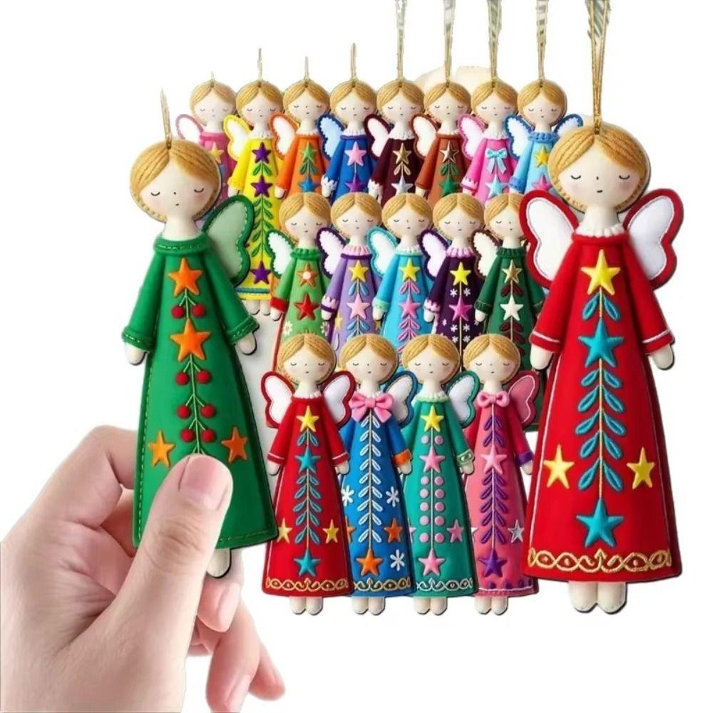 8Pcs New 2D Christmas Angel Pendant Flat Decorative Pendant Christmas Tree Top Decoration Gift Labels New Year