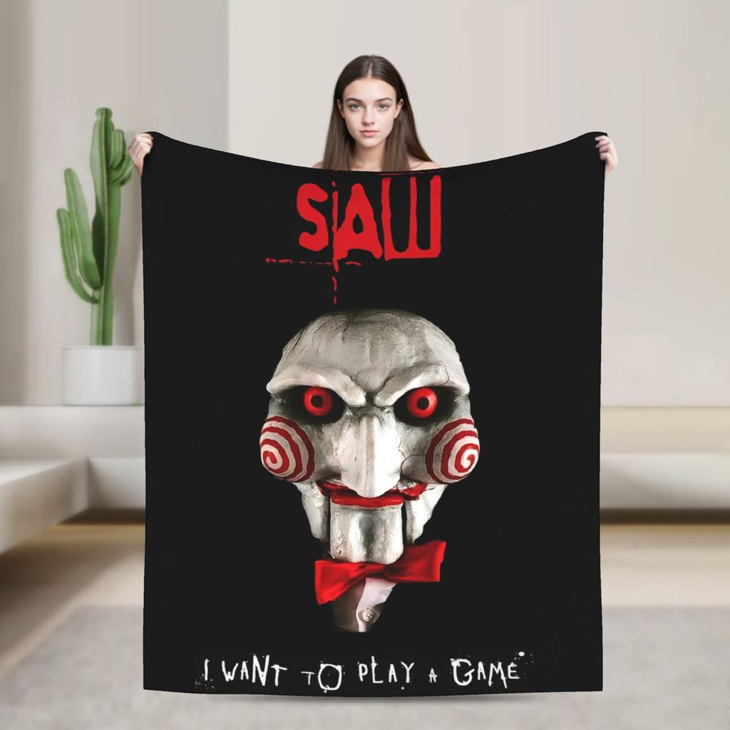 Saw Jigsaw Horrorfilm Mode Decke Fleece Herbst Winter Halloween Gothic Atmungsaktive Dünne Überwurf Mode Decke für Schlafzimmer